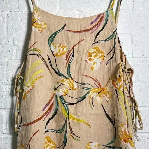 O’Neill Floral Dress Size Small Peach Green Cutout Side Tie Mini Texture - Picture 2 of 9